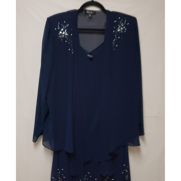 VTG Women's S.L.Fashions Two Piece Navy Flowy Maxi Formal Dress Set Sz 18W, NWOT - Picture 9 of 15